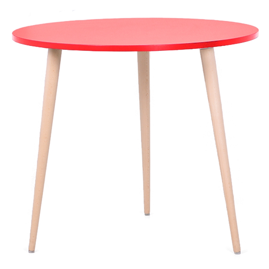 Table ronde rouge en bois au style moderne et scandinave fabriqué en france